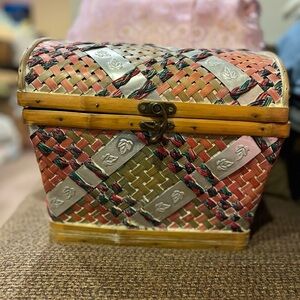 Woven Decorative mini Chest with Metal Accents